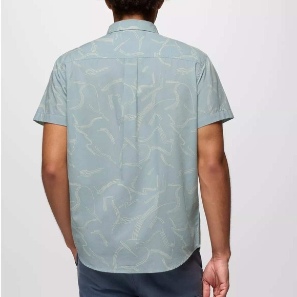 prAna Tinline Shirt Men's Medium Saltwater Seedling Slim Fit S/S Button-Up NWT - Picture 4 of 11